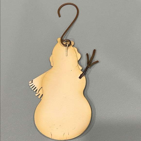 Festive Snowman Metal Ornament with Scarf and Basket - Picture 3 of 3